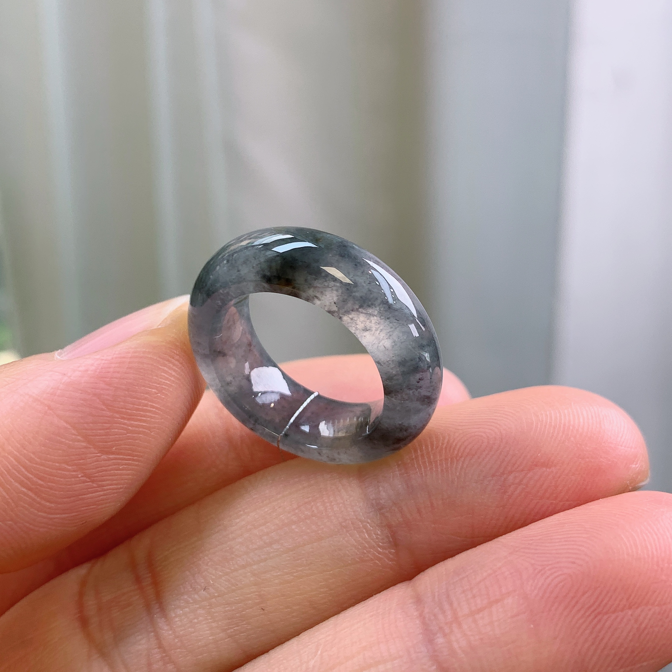 8-9圈口缅甸天然翡翠A货冰润乌鸡戒指A1112#