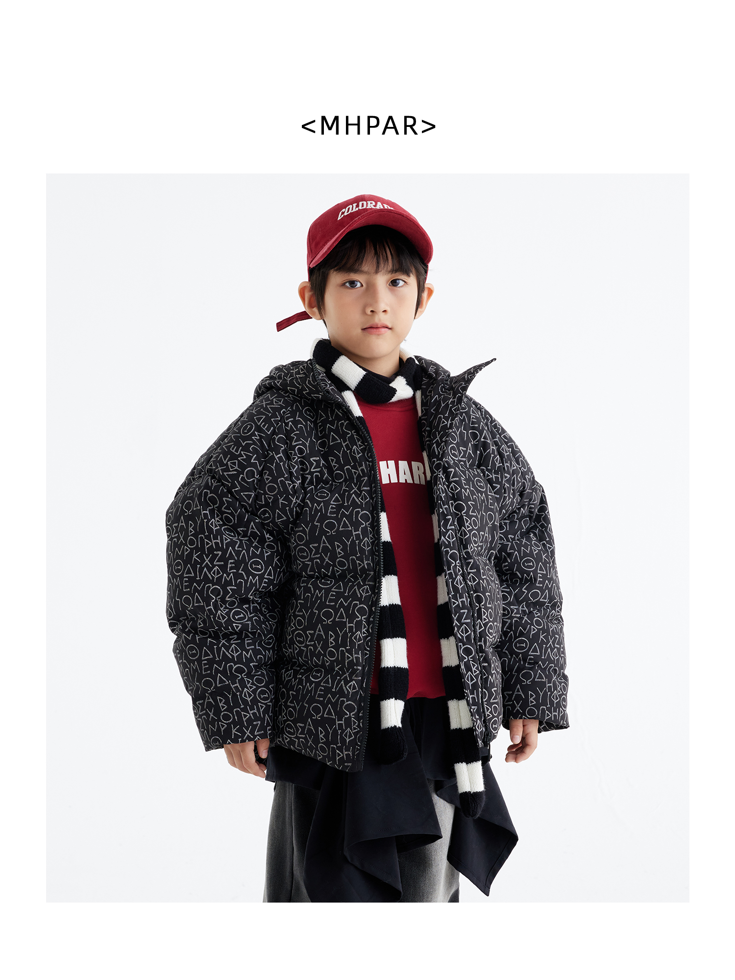 MHPAR<黑色字母满印羽绒服>男童245166