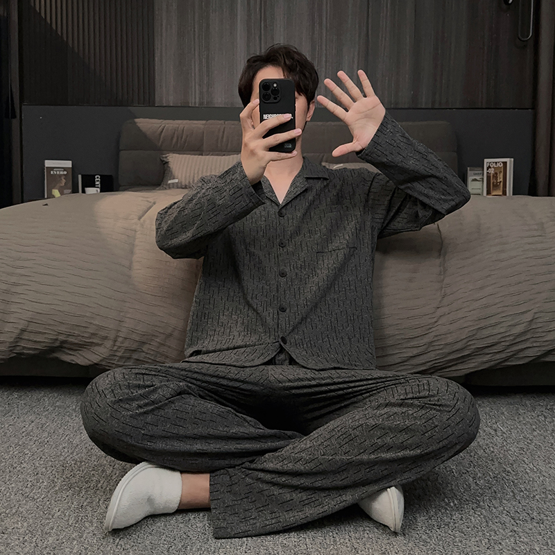 高级感条纹男士睡衣秋冬季长袖锁温棉保暖春秋款家居服大码两件套
