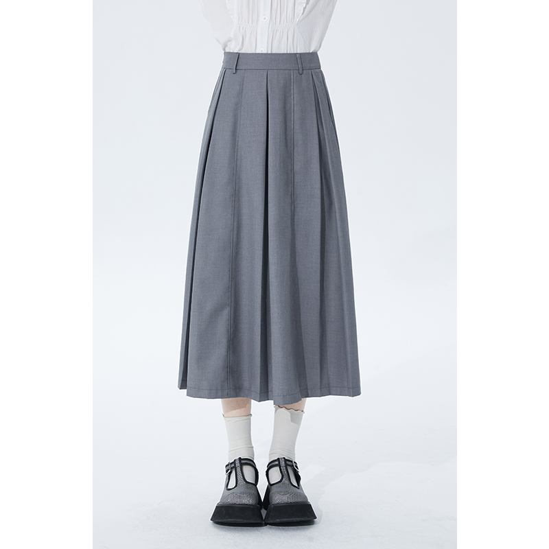 TAILOR/小葱良裁灰色格雷系西装半身裙中长款高腰工褶设计感A字裙
