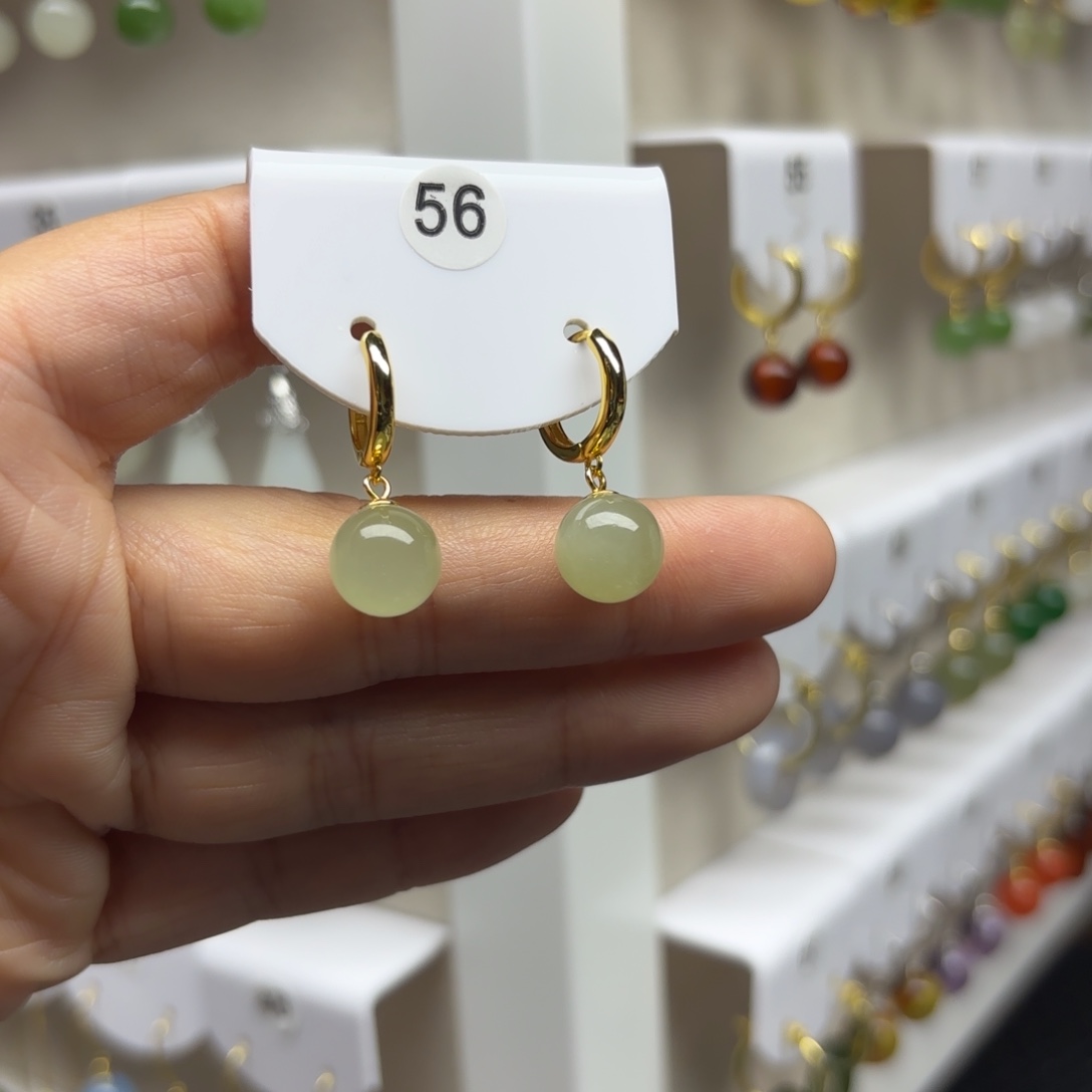 和田玉银S925镶嵌耳饰