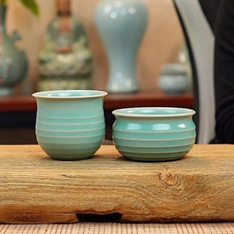 当代 东斗•原矿汝瓷全手工仿古釉缸杯（开片100毫升）