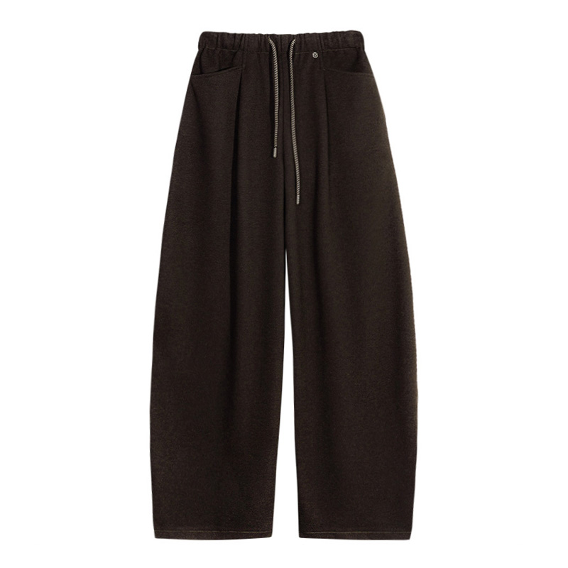 醋酸羊毛弯刀裤女2025秋新款显瘦百搭松紧腰抽绳休闲阔腿裤68082