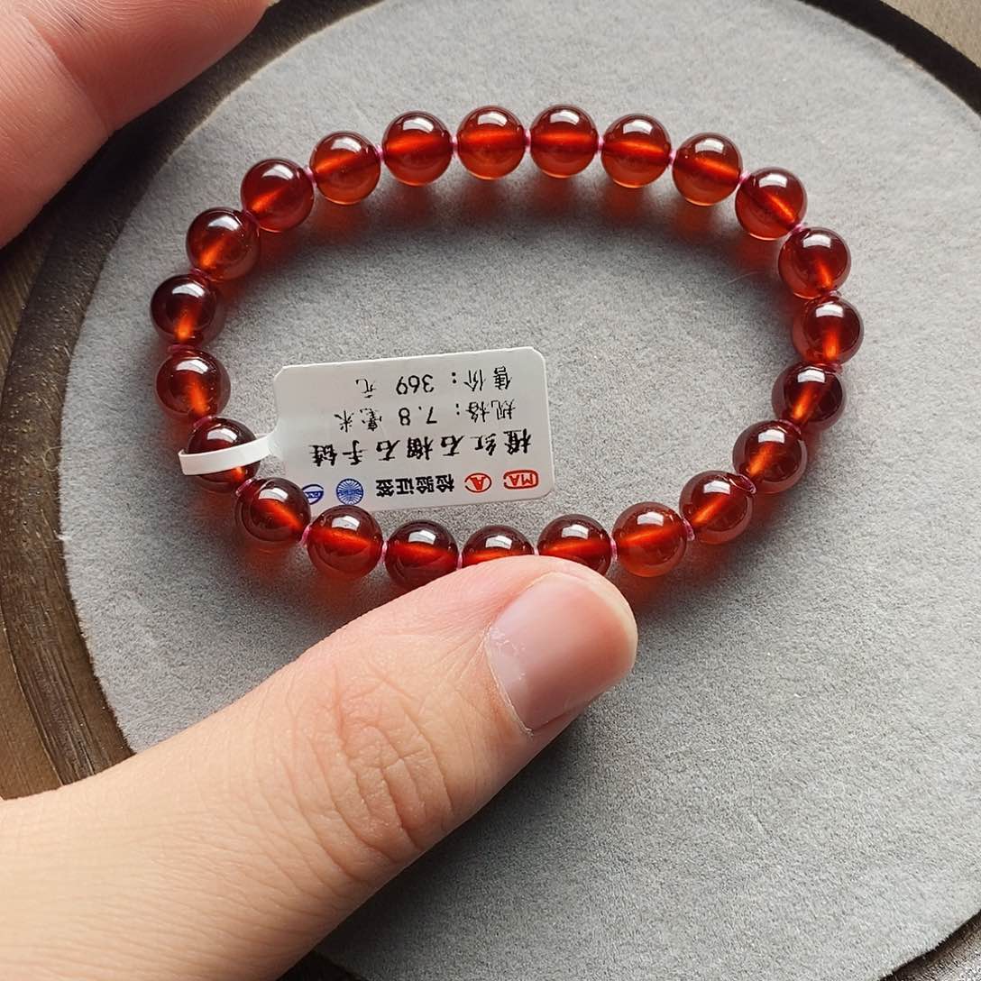 石榴石手链未镶嵌+7.8mm天花板亮体橙红
