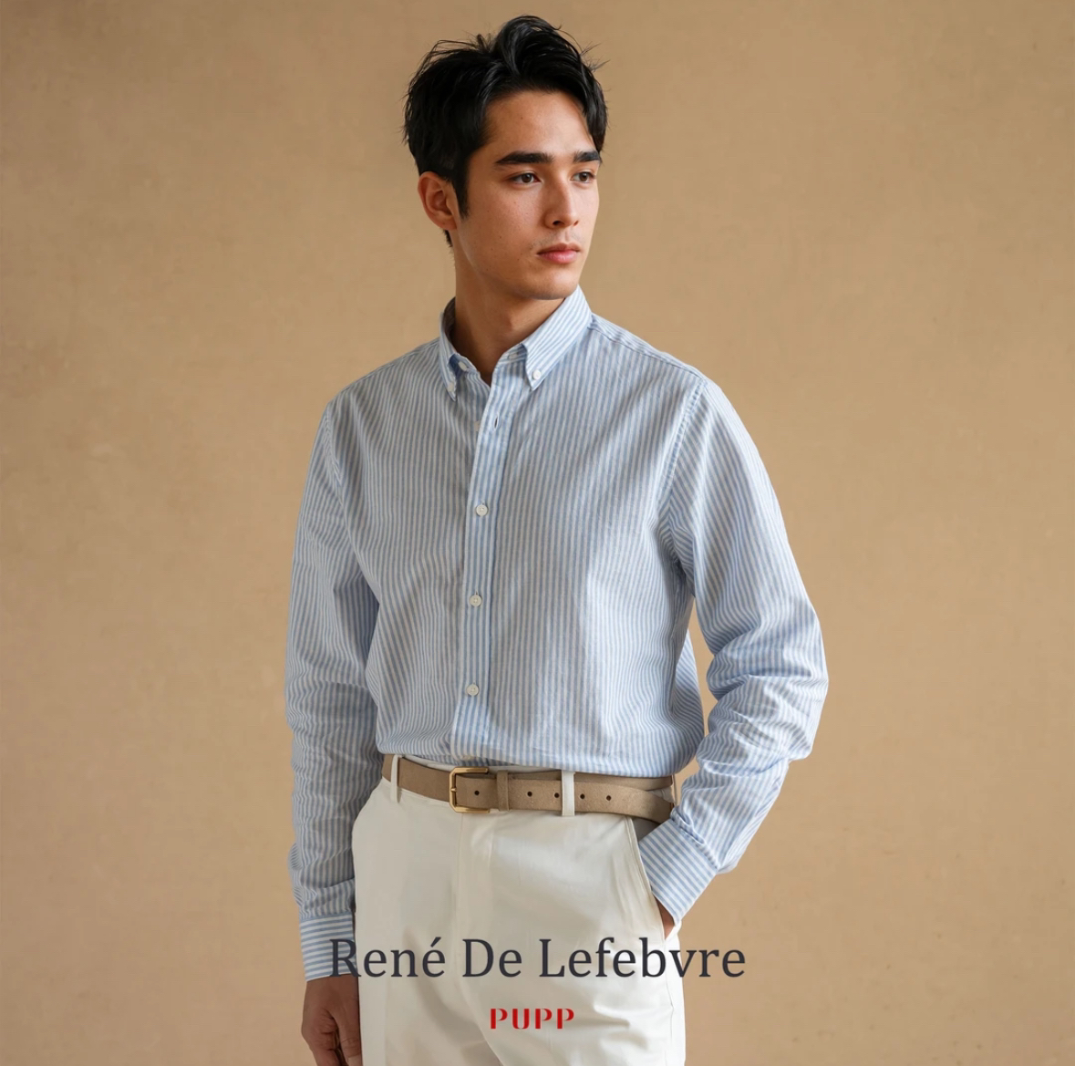 René De Lefebvre预售25男士秋长袖休闲简约条纹棉麻混纺衬衣衬衫