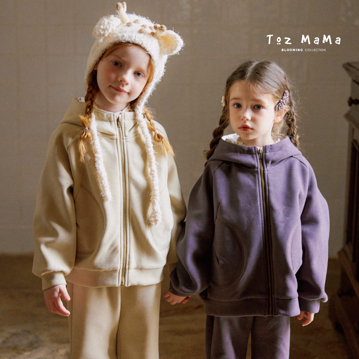 Toz Girls豆几妈10/31蘑菇绣花连帽针织卫衣卫裤冬季女童休闲套装