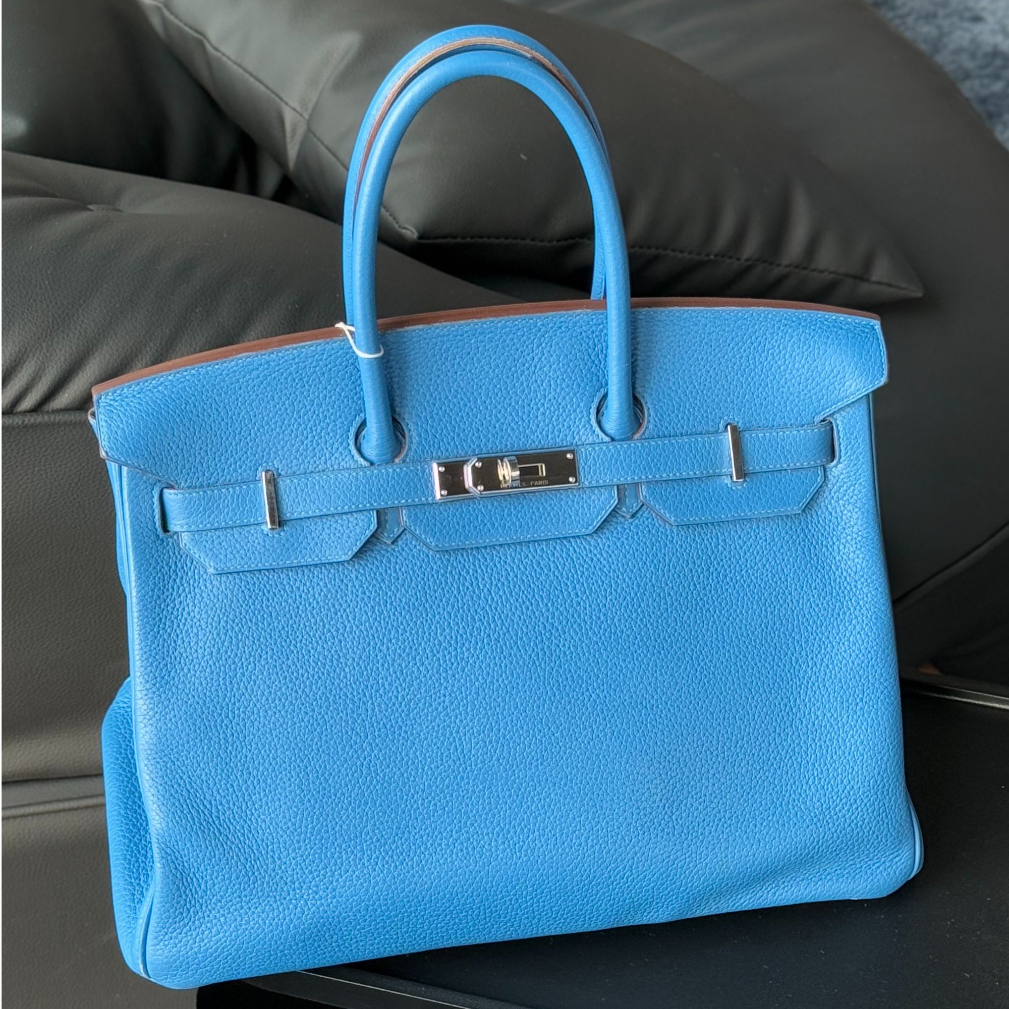 95新 Hermes/爱马仕 birkin35 法国蓝 银扣 togo皮 T刻