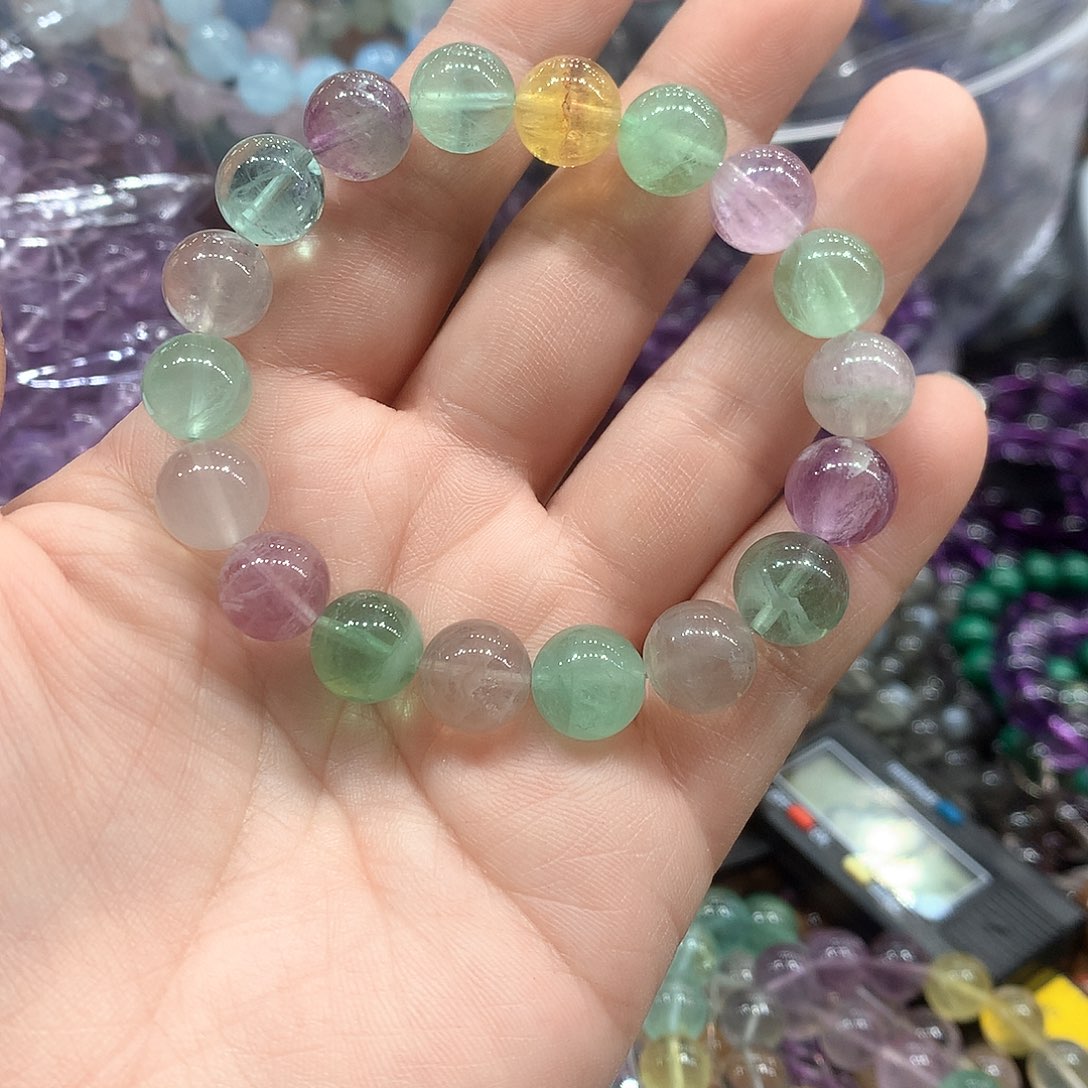 水晶手链银S925镶嵌天然彩莹石手串