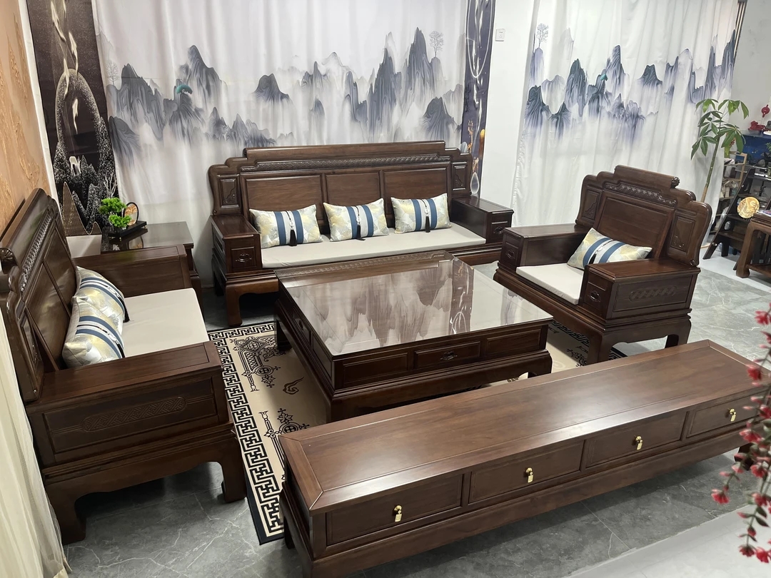 乌金木卯榫实木，123加2个边几