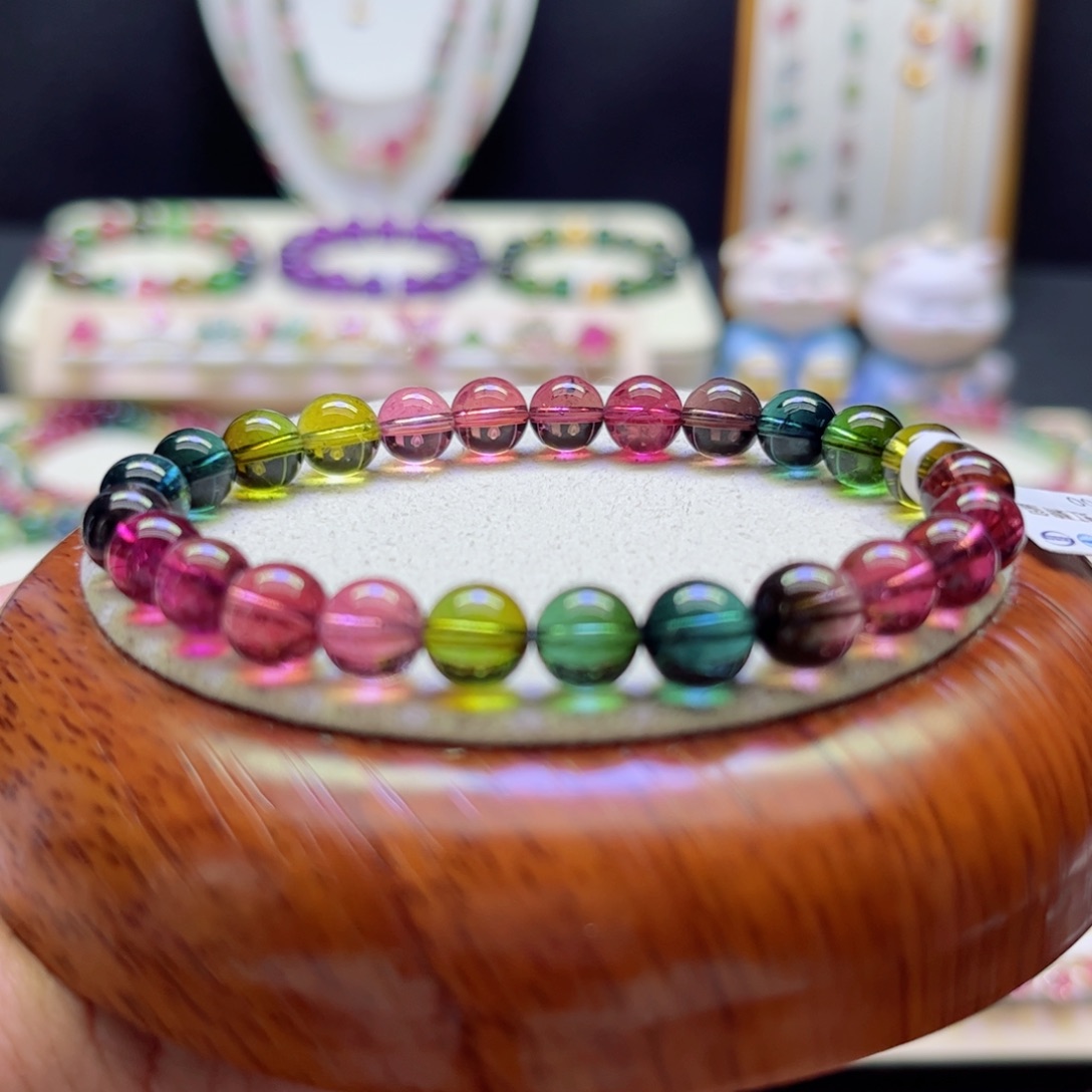 手链未镶嵌碧玺7.8mm色标彩虹