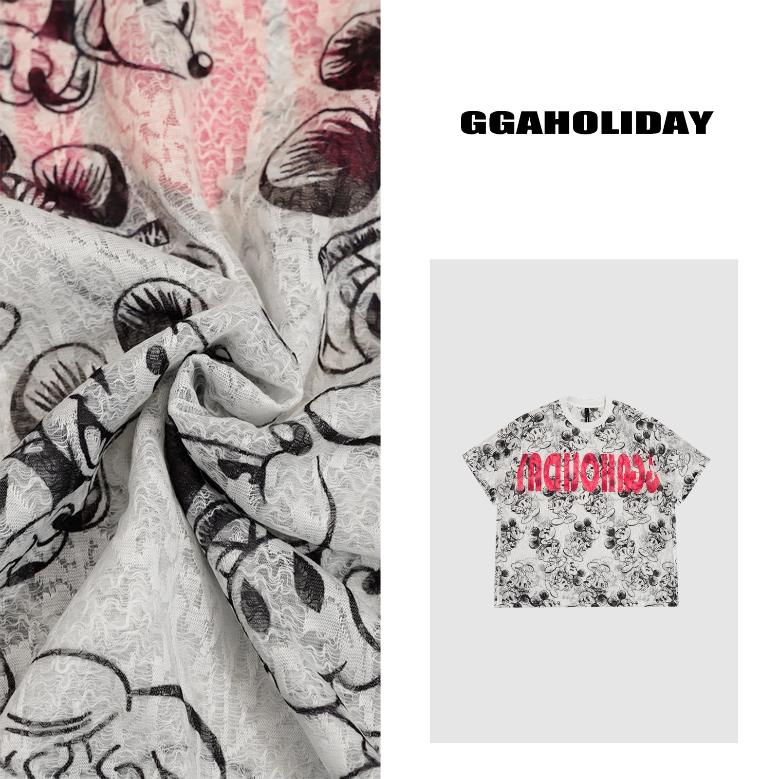 【上新】GGAHOLIDAY美式复古宽松休闲时尚个性蕾丝短袖T恤-152291
