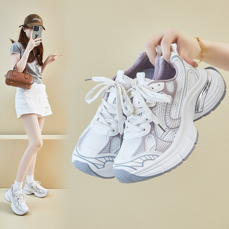 ins韩版新款老爹鞋女2025夏季学生运动休闲网面透气厚底增高D102
