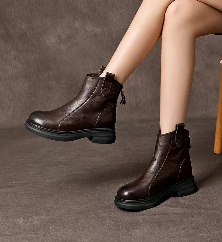 短筒冬季圆头朋克风常规款女靴短靴平底百搭