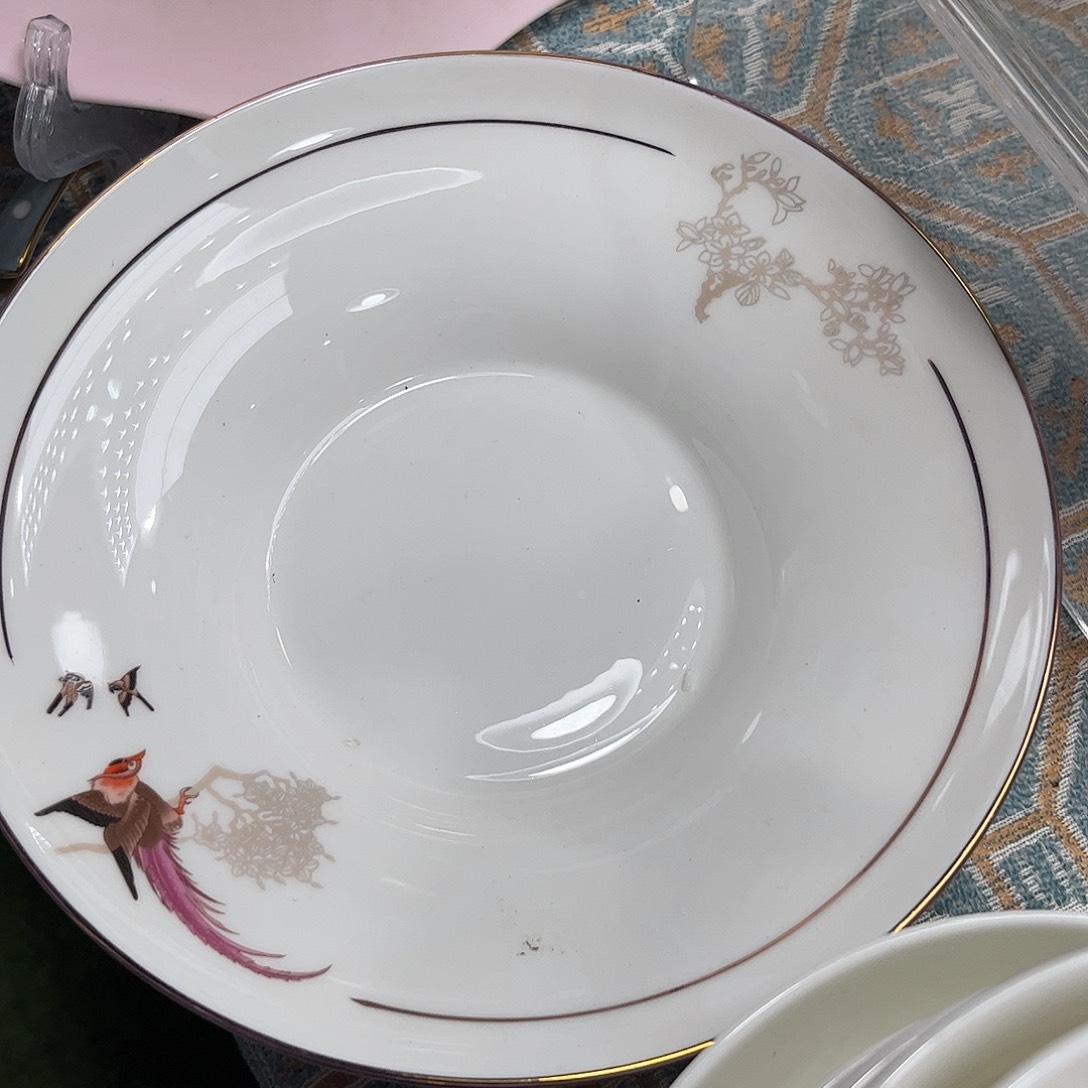 瓷片百鸟草帽深盘两个