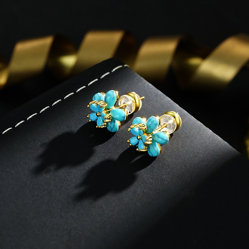 铜合金耳饰 HL330【TITI专属】精致蓝色花朵耳钉