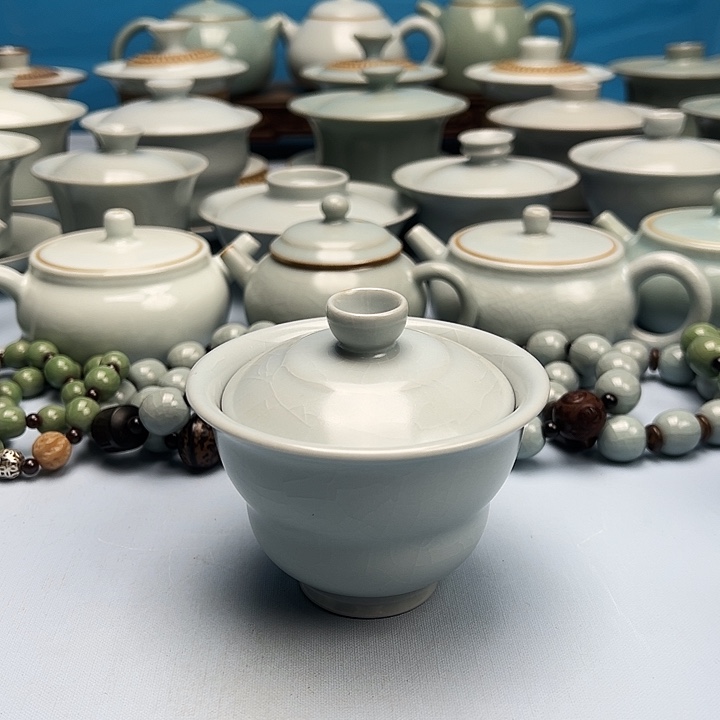 杯微微暇仿古月白月福禄盖碗原了原釉原产地