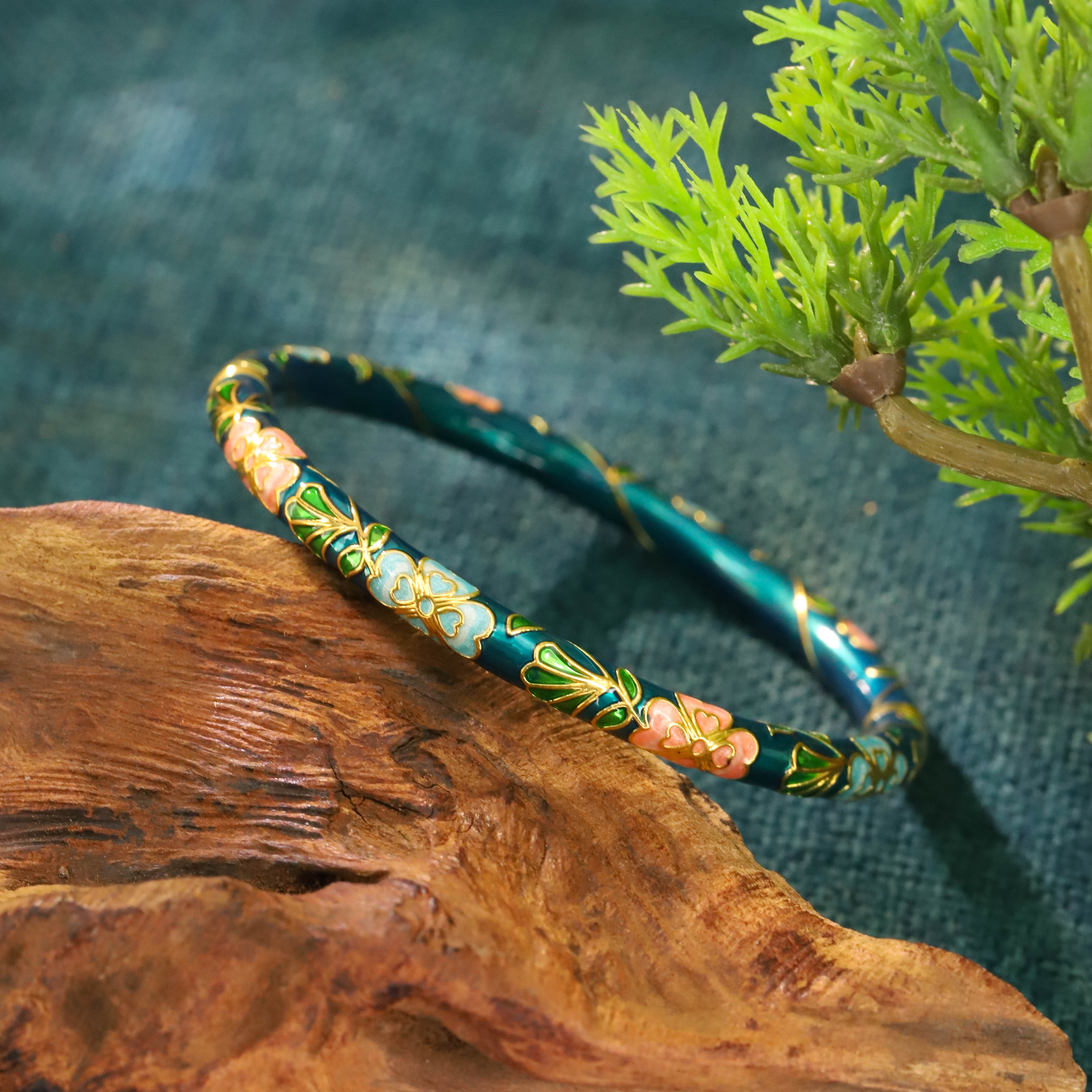 福满圆珠宝3 足金999投资金 无氰珐琅缠枝杏花手镯