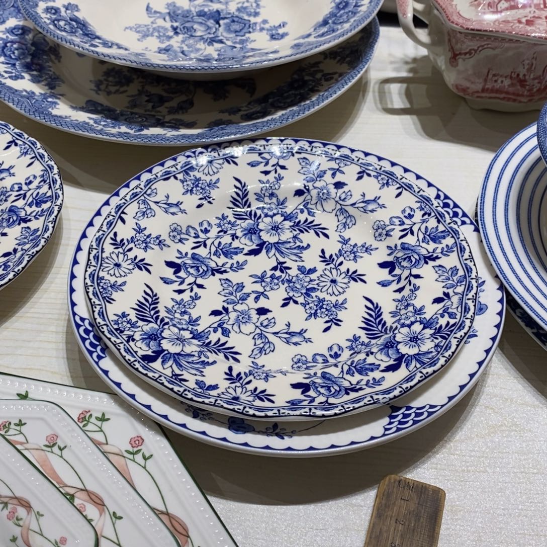 妞***瓷全新青花六寸平盘