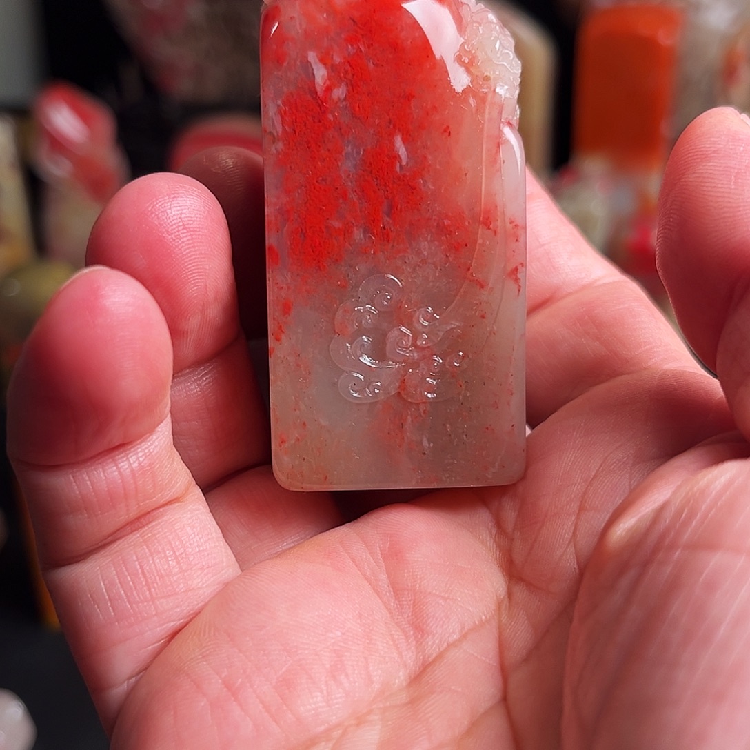 印石巴林石巴林玻璃冻鸡血石章