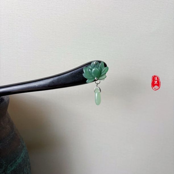 古风原创设计檀木发簪女新中式日常盘发汉服搭配头饰【莲滴】