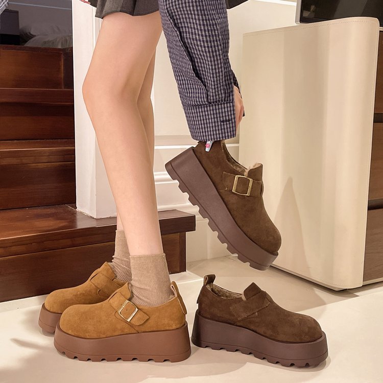 【现货+运费险】2024爆款加绒保暖一脚蹬勃肯鞋女厚底外穿韩版棉鞋