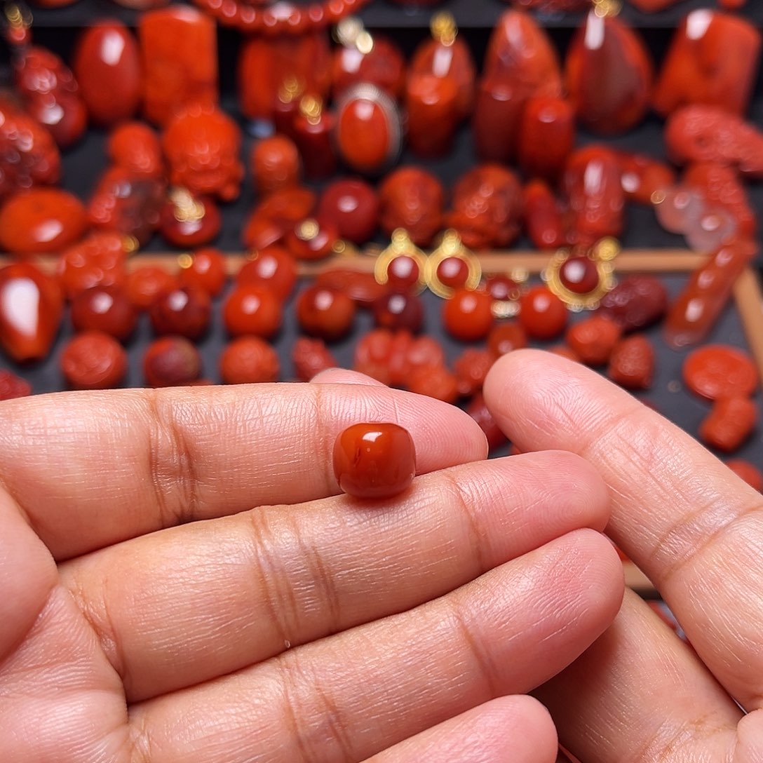 南红玛瑙未镶嵌配饰火焰纹老型10mm