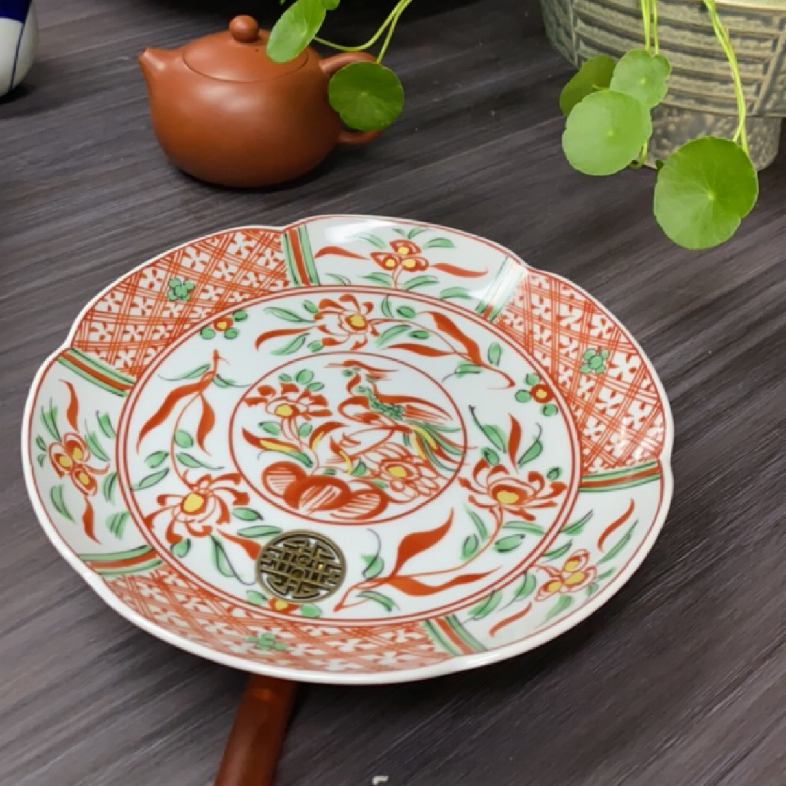 文创手改，赤绘排水壶承、小茶盘（19X4.5）