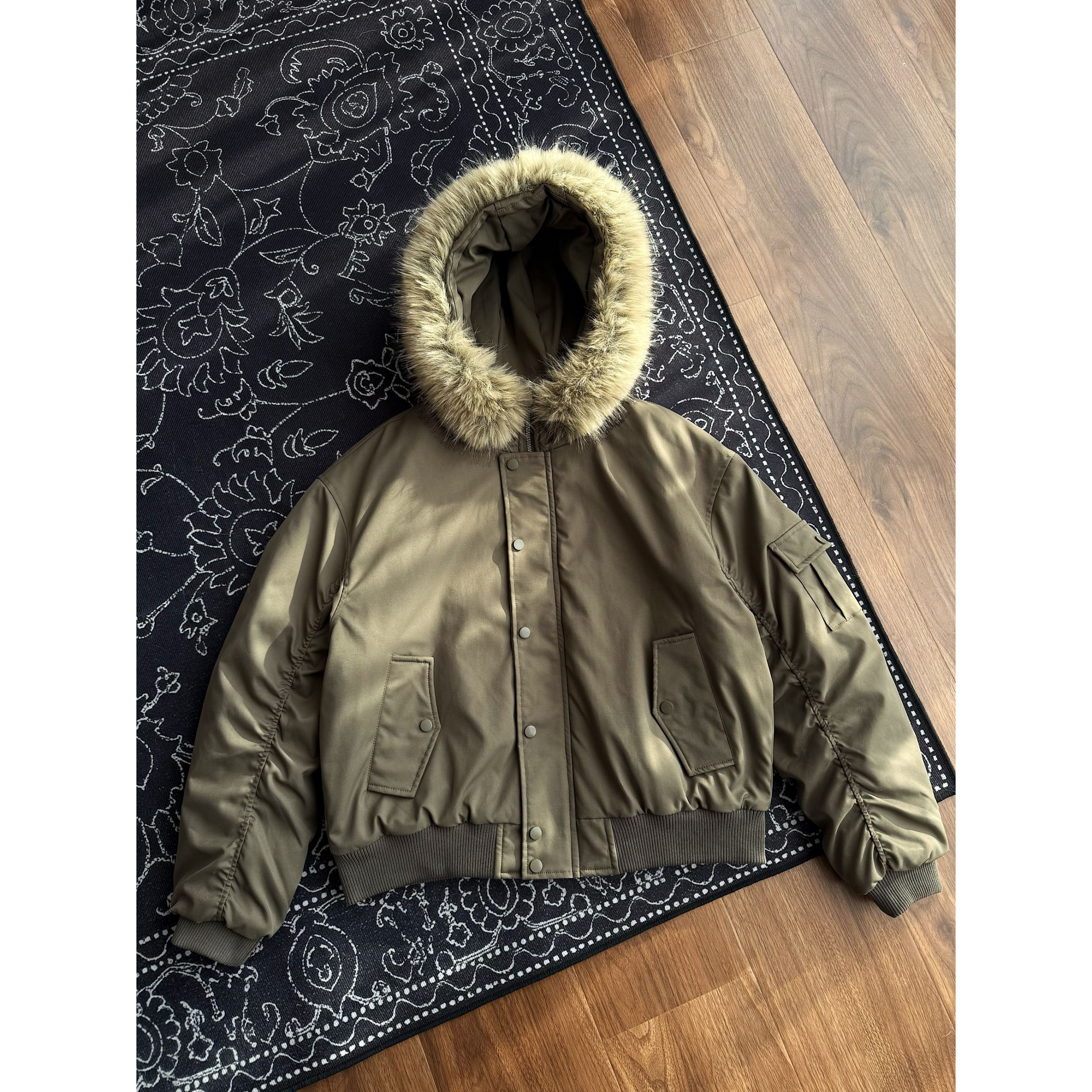 冬季新款毛领棉衣连帽保暖宽松工装外套美式休闲外套W2117