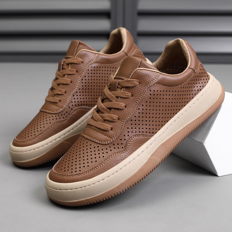 夏季舒适透气真皮牛皮百搭男士工作休闲皮鞋防滑软底男鞋低帮时尚