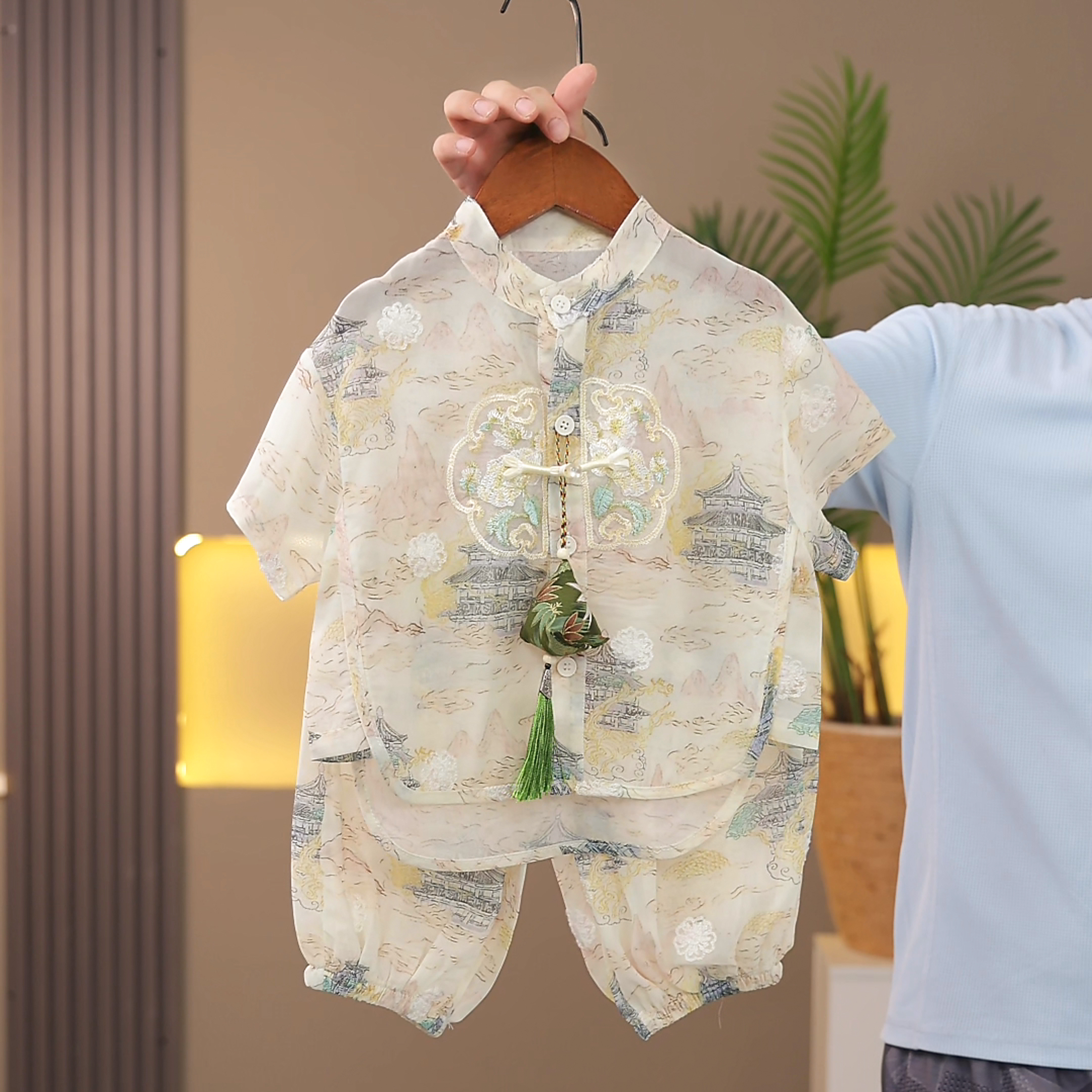 儿童汉服男童女童夏季新款童装宝宝古风短袖短裤中式夏款薄款上衣