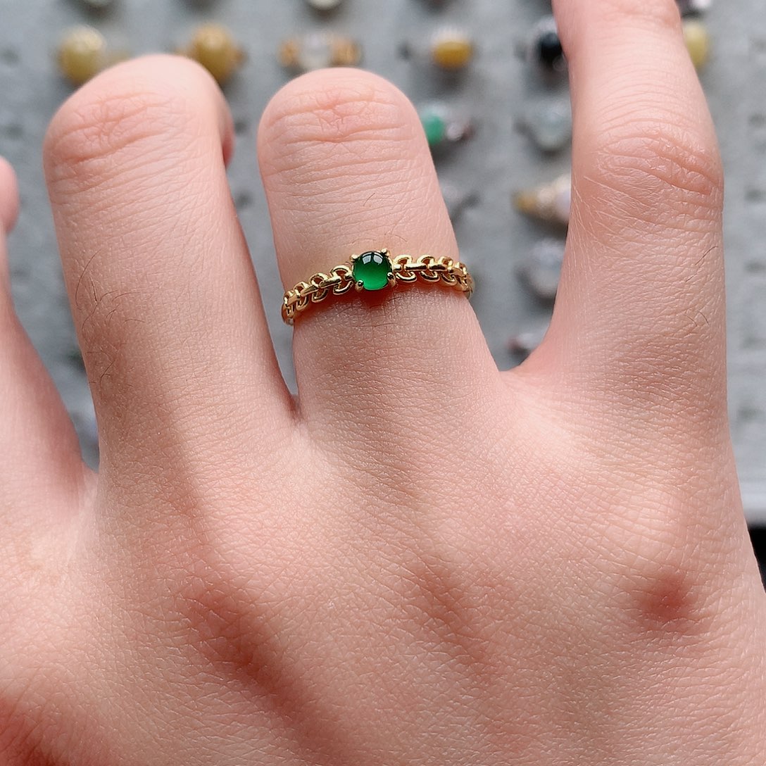 翡翠戒指银S925镶嵌0190