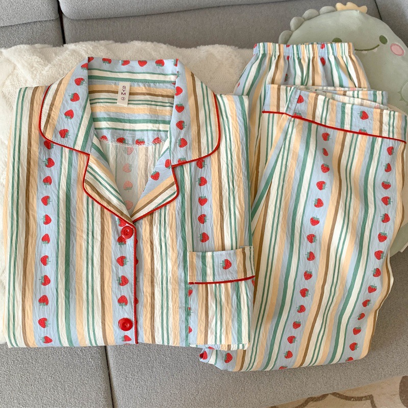 【高版本带胸垫】甜美草莓大码睡衣女春秋季长袖可爱家居服两件套