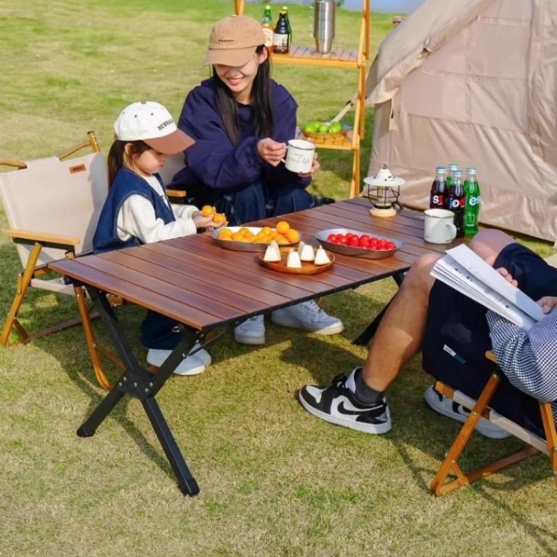 原始人铝合金桌椅胡桃户外露营折叠桌蛋卷桌便携野餐桌子全套装备
