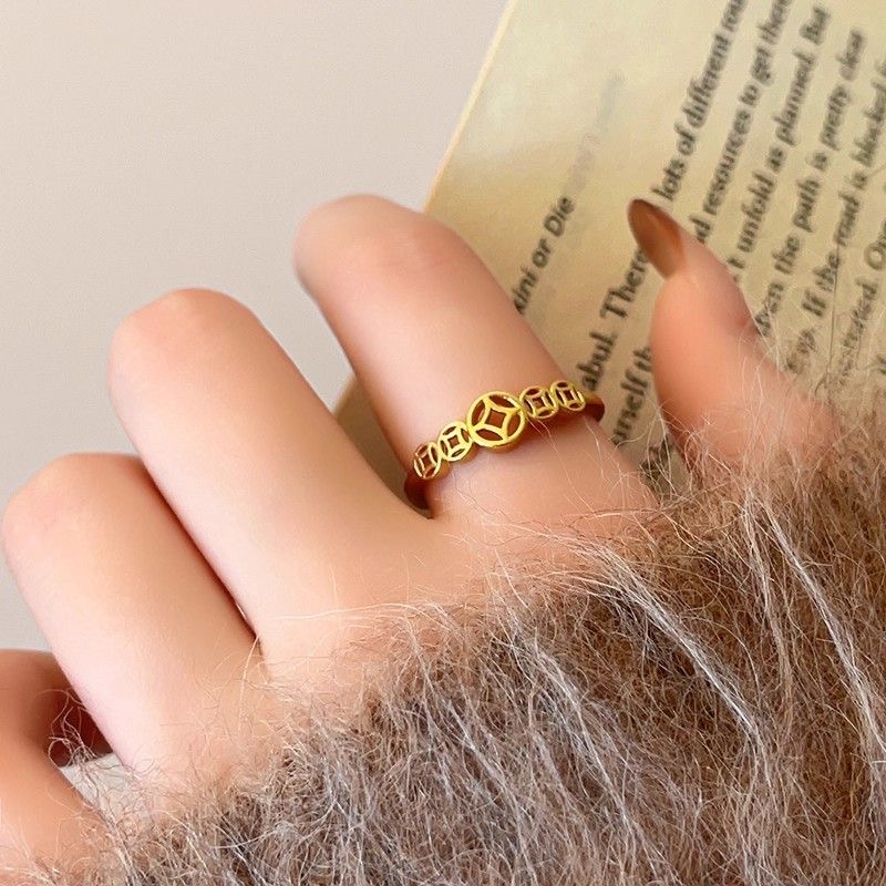 锌合金戒指 复古戒指心愿币女招财钱多多简约百搭新年送女友S1316