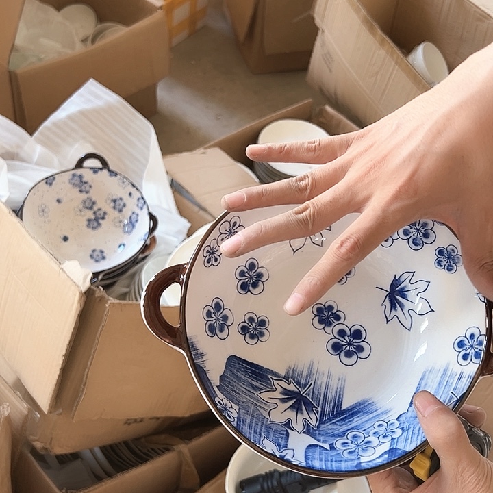 正品 双耳沙拉碗2只陶瓷