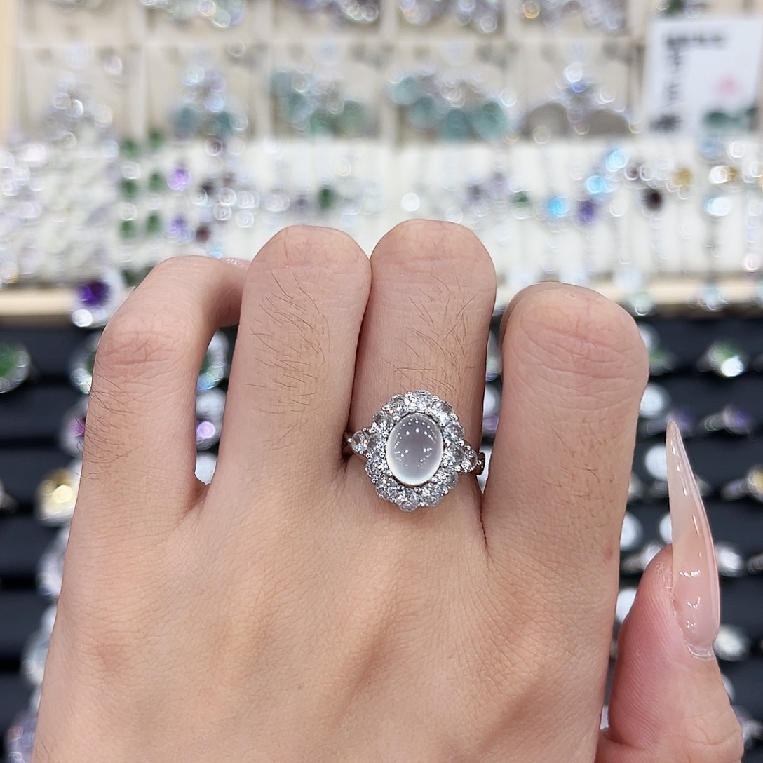 岫玉银S925镶嵌戒指