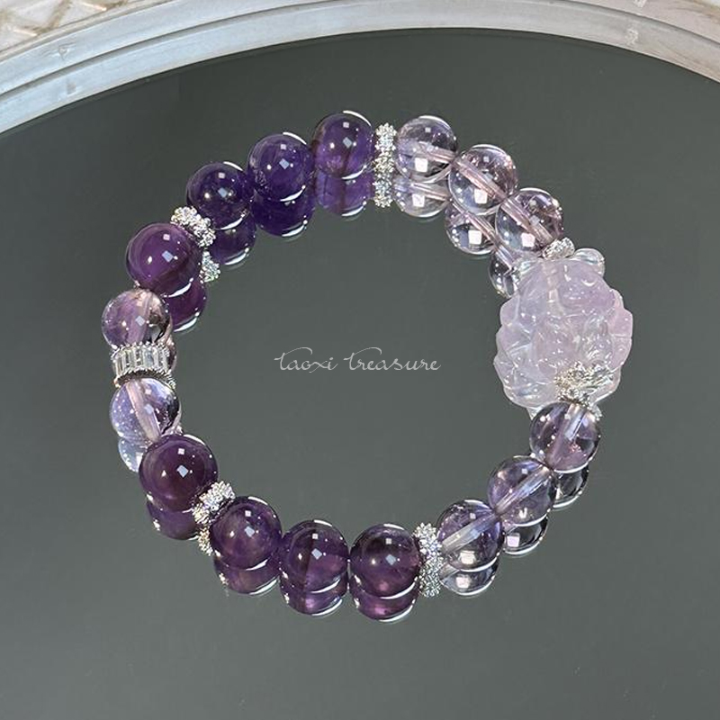 tx880-九紫离火九尾狐天然巴西紫水晶乌拉圭紫水晶小狐狸手串