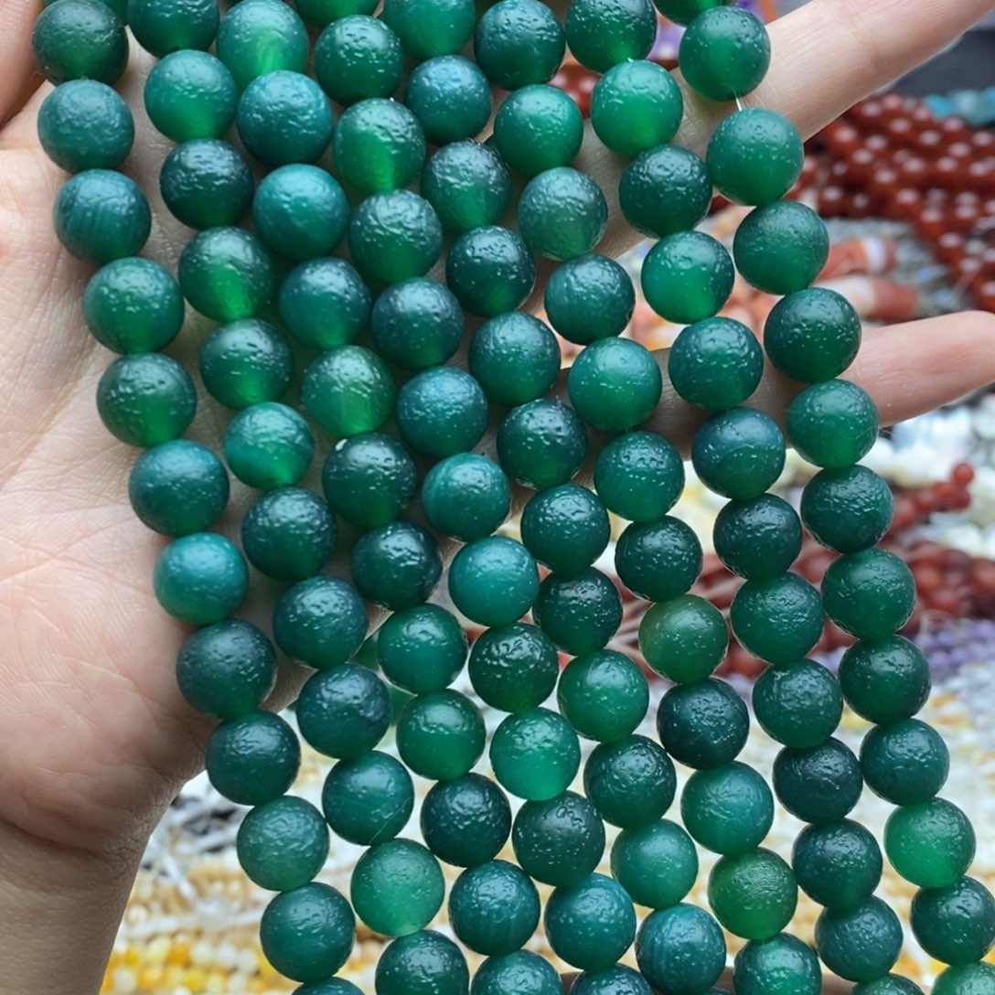 玛瑙/玉髓未镶嵌珠宝半成品一条装纯天然橘皮绿玛瑙圆珠10mm
