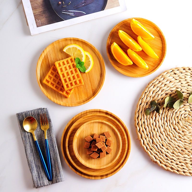 中式木质托盘茶盘点心盘圆形茶水杯子收纳家用放茶杯敬茶果盘木盘