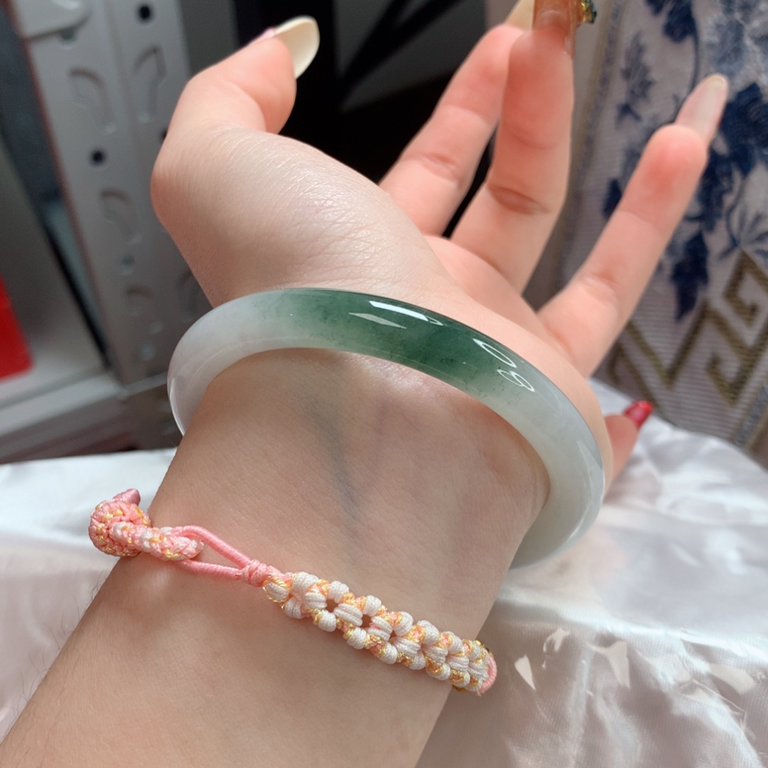 翡翠手镯未镶嵌54半山水冰透美人条