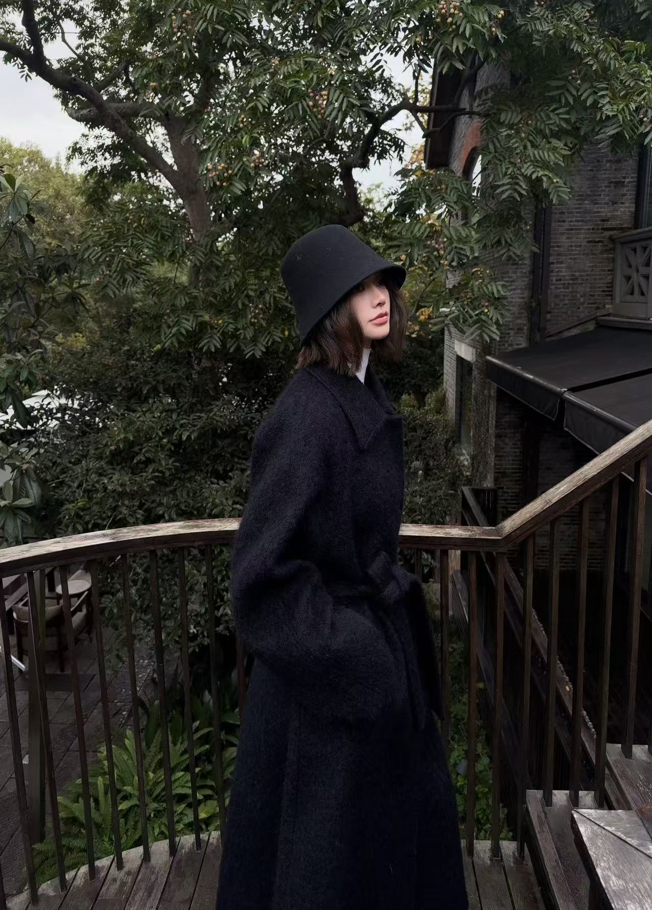 OSENSO“塞纳旋律”马海毛羊毛翻领时尚秋冬长款廓形大衣DY250602