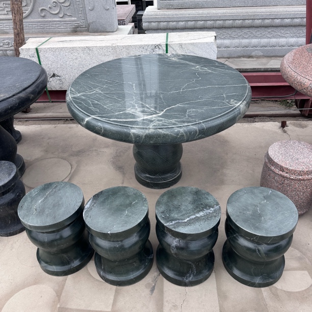 石桌石凳庭院花园天然石材冰花绿幻彩红方形石头桌椅户外家用摆件