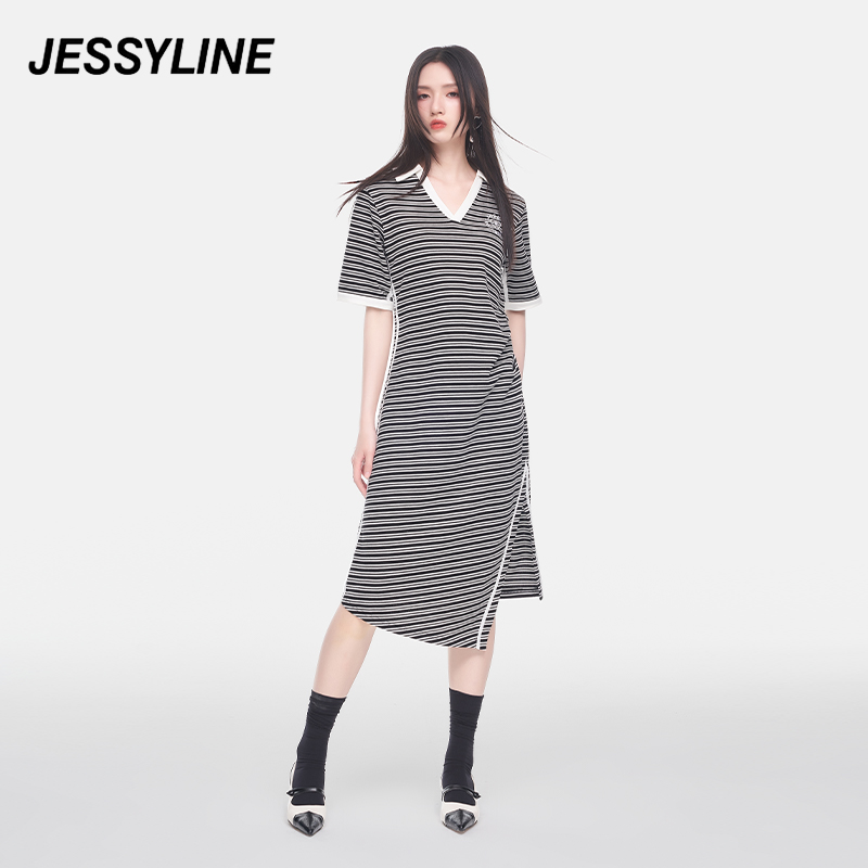 【芋总专属】jessyline杰茜莱条纹中长款高级感百搭连衣裙女