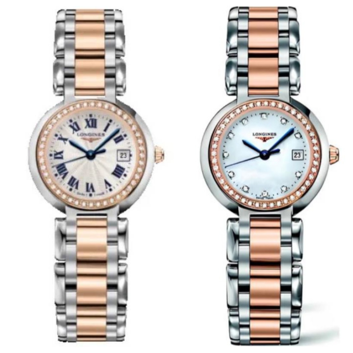 99新 Longines/浪琴 心月110/石英/玫瑰金贝母钻/表径26.5mm/女士