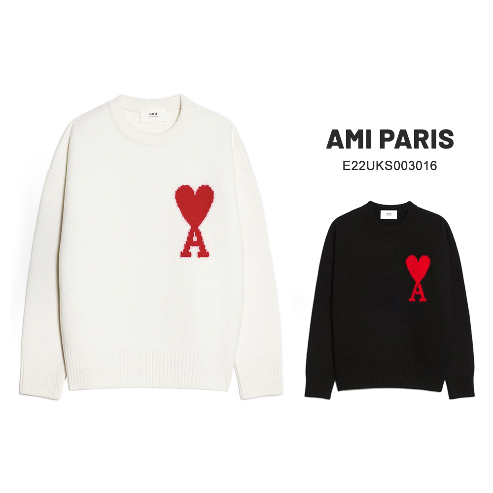 AMI PARIS(香港发)经典大爱心红标Logo圆领毛衣 bj