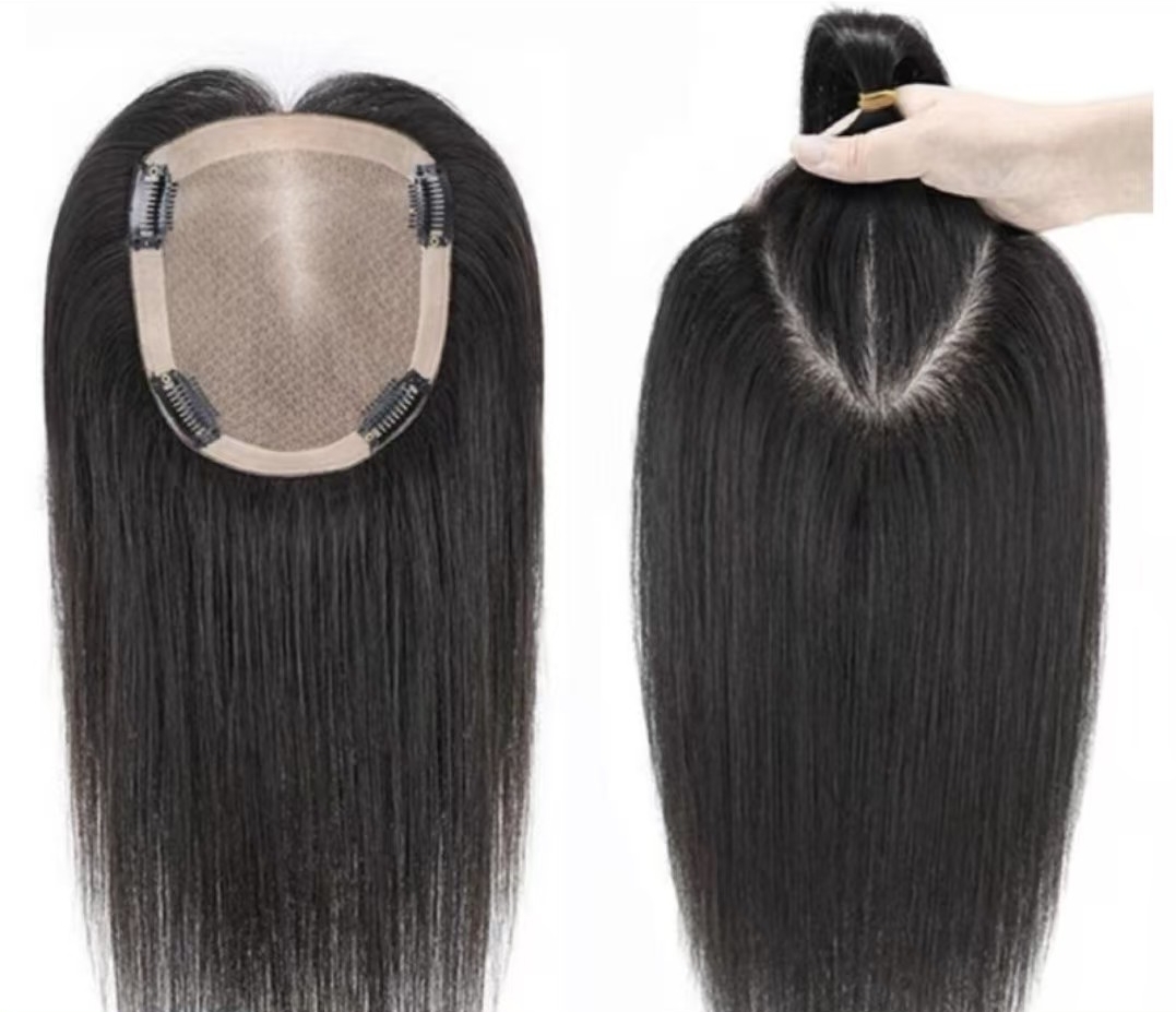 双递针全真发辫子发透气女士头顶遮白发增发量手织补发片假发片