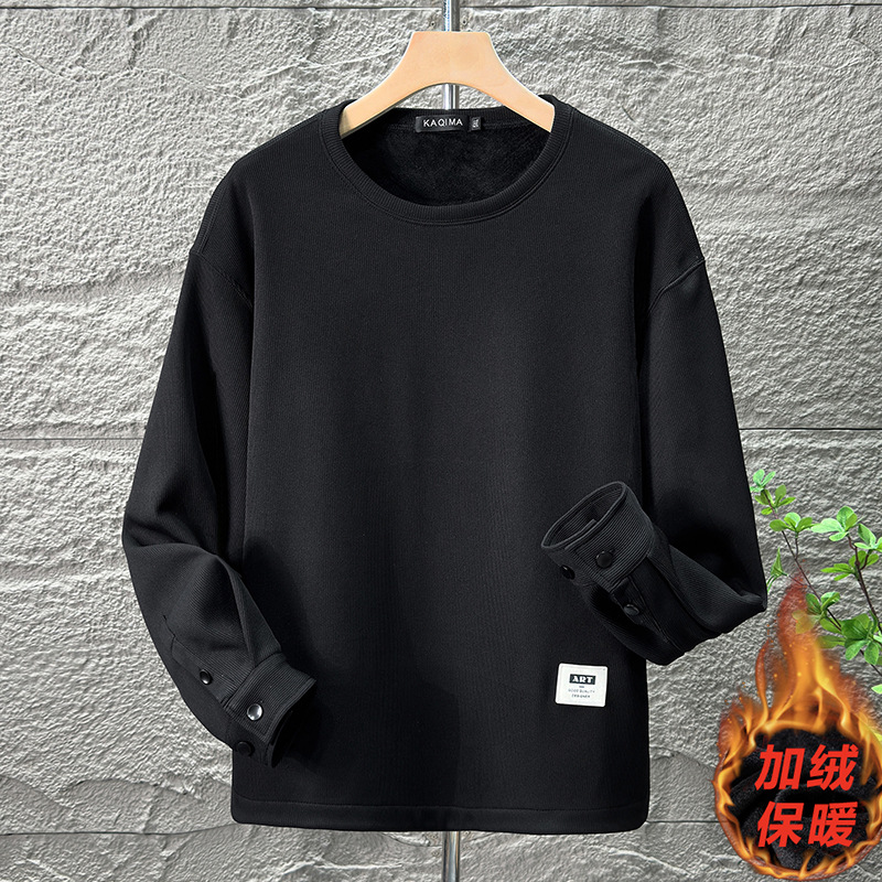 胖哈哈大码新款潮牌加肥加大加绒卫衣纽扣袖口下摆开叉长袖男秋冬