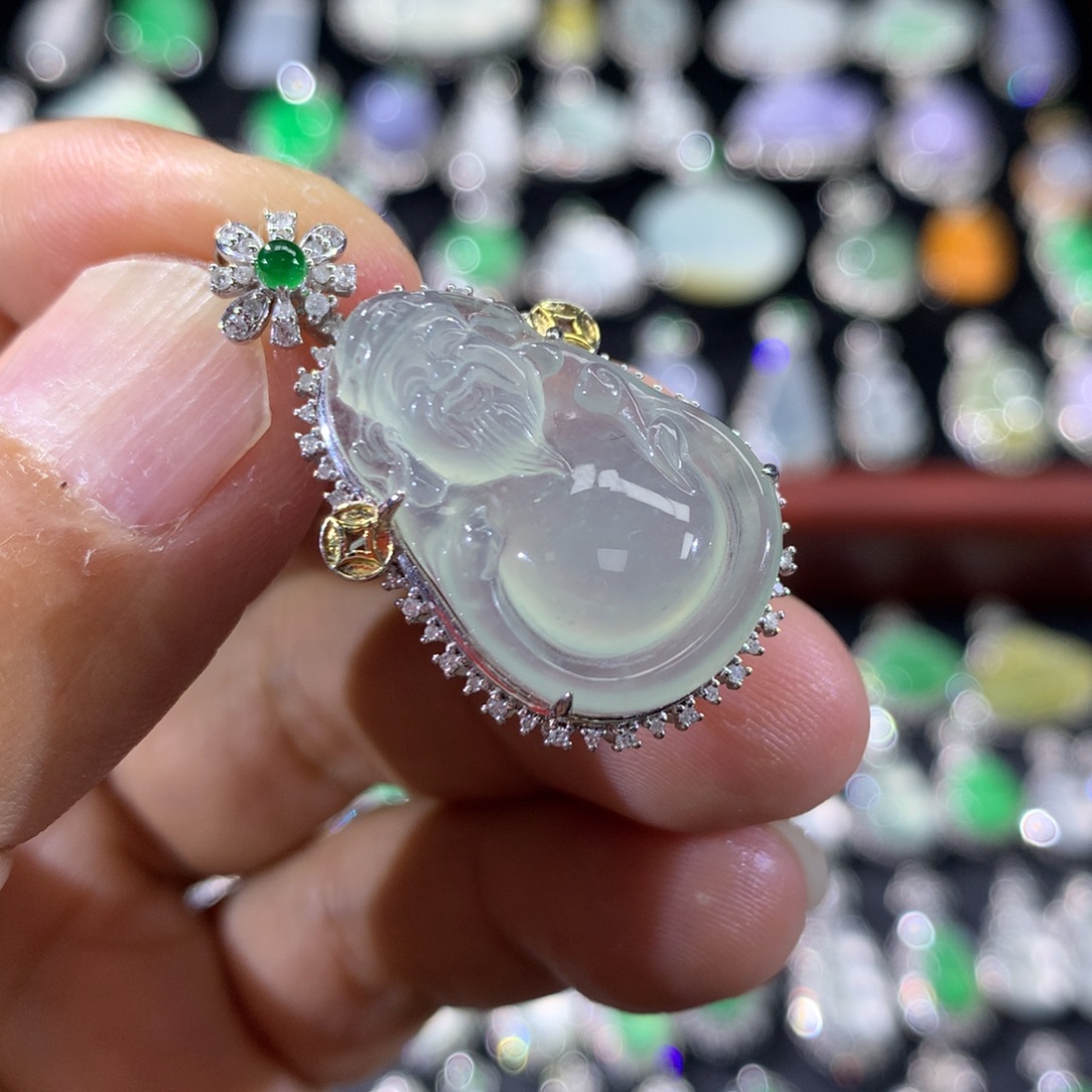 翡翠18K金镶嵌吊坠(不含链)