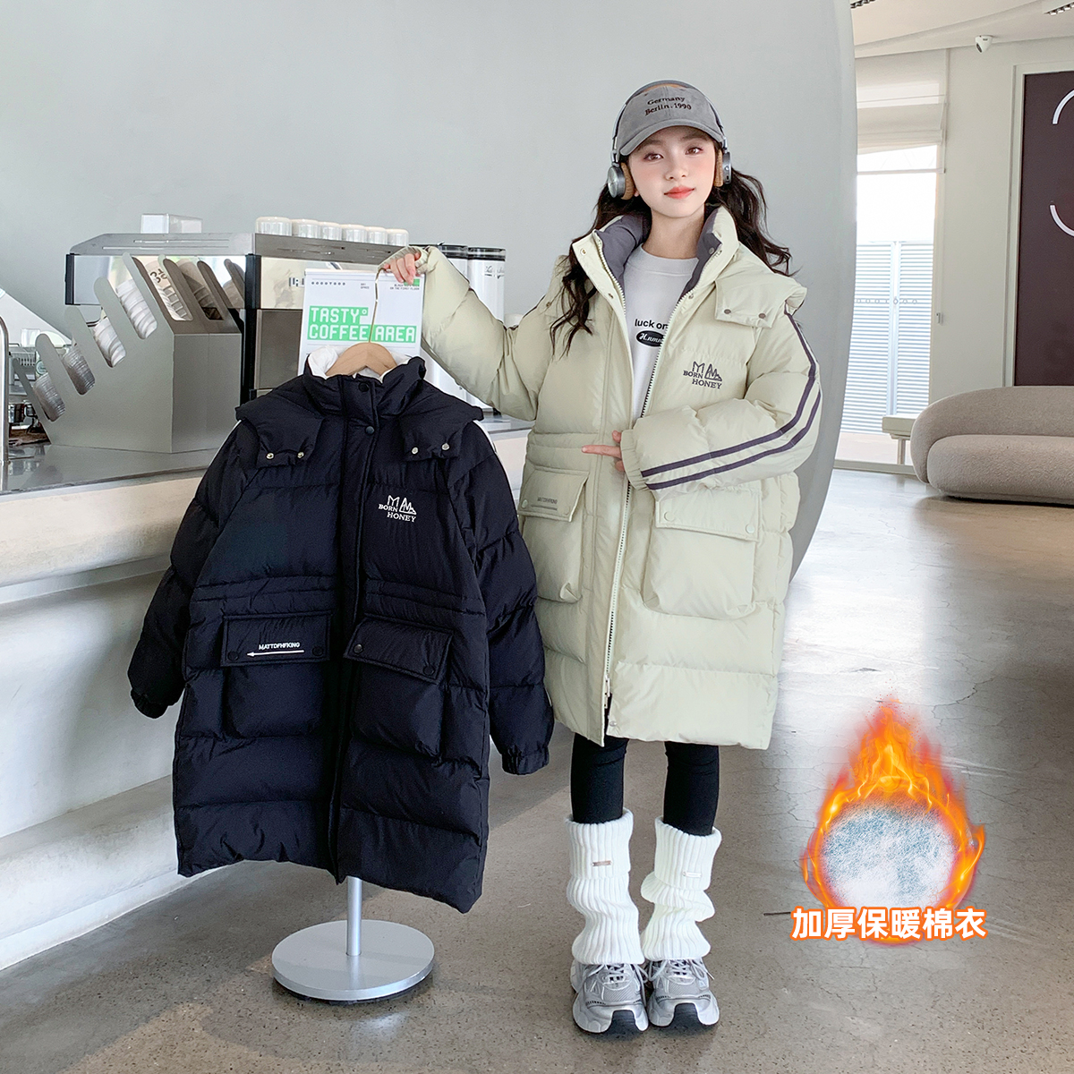 女童棉服冬装2025新款童装连帽中长款洋气中大童外套加厚Q61706