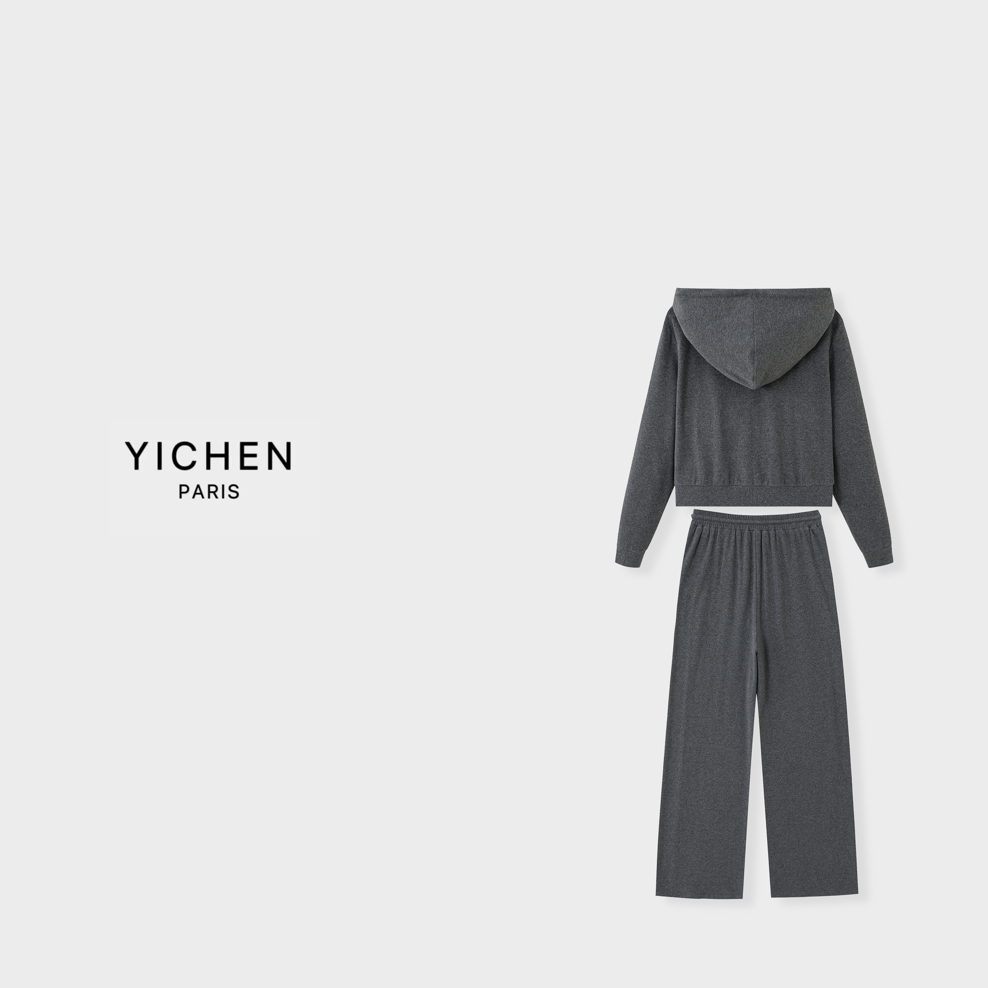 YC 灰色金属烫钻连帽套装-1855